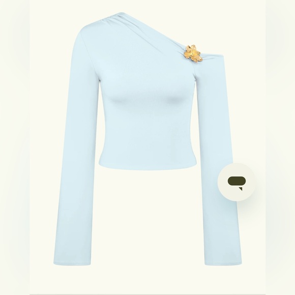 NWT Ainsley Asymmetrical Long Sleeve Top With Floral Hardware - Pale Blue XS - Picture 3 of 3